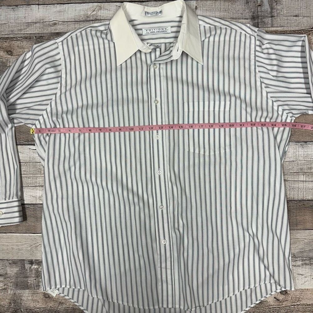 Vintage Van Heusen Men’s Striped Button Up Collared Long Sleeve Shirt Neck 17 XL - Picture 3 of 6